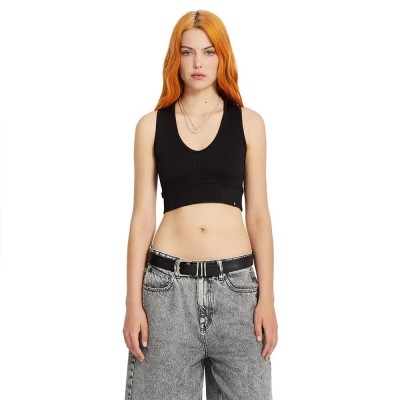 тениска,дамски,топове,volcom,rib,sleeveless,t,shirt,black,(black)