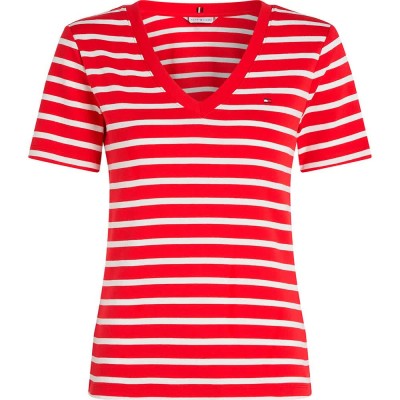 тениска,дамски,тениски,tommy,hilfiger,slim,cody,short,sleeve,v,neck,t,shirt,red