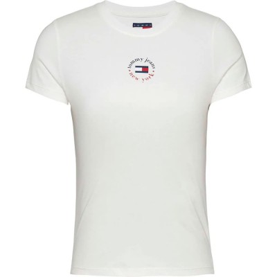 тениска,дамски,тениски,tommy,jeans,essential,logo,2,slim,fit,short,sleeve,t,shirt,ecru,(white)