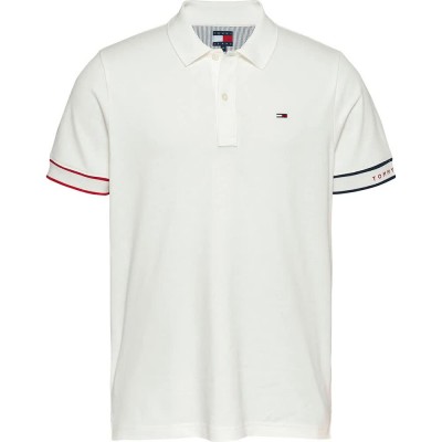 дънки,мъжки,блузи,с,яка,tommy,jeans,flag,cuff,slim,fit,short,sleeve,polo,beige,(ecru)