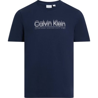 тениска,мъжки,тениски,calvin,klein,double,logo,short,sleeve,t,shirt,blue,(dark,sapphire)