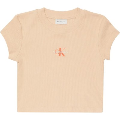бебешка,тениска,дамски,тениски,calvin,klein,jeans,monogram,baby,short,sleeve,t,shirt,beige