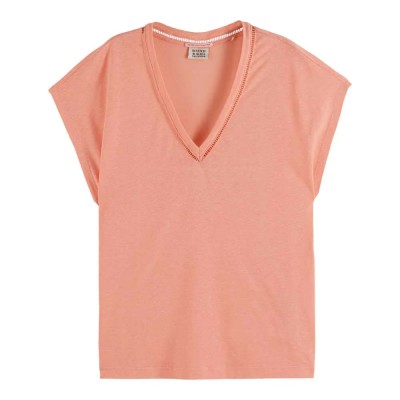 тениска,дамски,тениски,scotch,&,soda,u9a00648t,short,sleeve,v,neck,t,shirt,peach,pink,(orange)