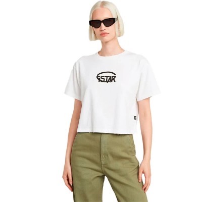 тениска,дамски,тениски,g,star,cropped,logo,relaxed,short,sleeve,t,shirt,white,(white)