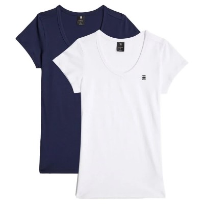тениска,дамски,тениски,g,star,slim,short,sleeve,v,neck,t,shirt,2,units,white,blue,(sartho,blue,white)