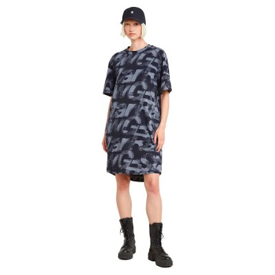 рокля,дамски,поли,и,рокли,g,star,sprayed,letters,loose,short,sleeve,dress,blue,(osaka,blue,sprayed,letters)