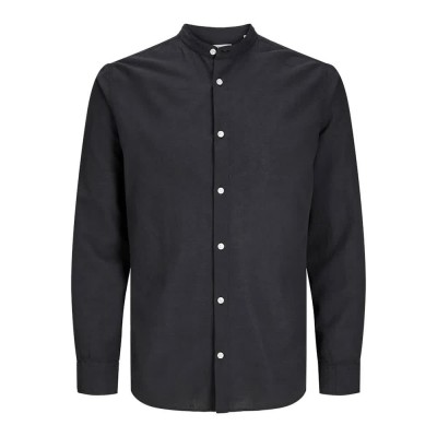 риза,с,дълъг,ръкав,мъжки,ризи,jack,&,jones,breeze,linen,blend,band,long,sleeve,shirt,black