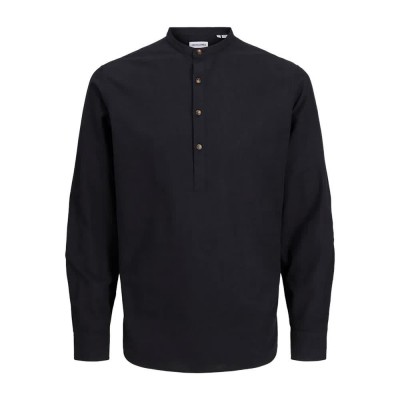 риза,с,дълъг,ръкав,мъжки,ризи,jack,&,jones,summer,half,placket,long,sleeve,shirt,black,(black)