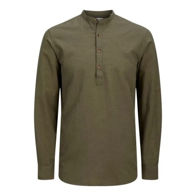 риза,с,дълъг,ръкав,мъжки,ризи,jack,&,jones,summer,half,placket,long,sleeve,shirt,green,(dusty,olive)