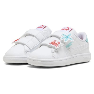 обувки,детски,маратонки,puma,smash,3.0,badge,397287,slip,on,shoes,white,(puma,white,safe,lake,red,fire)