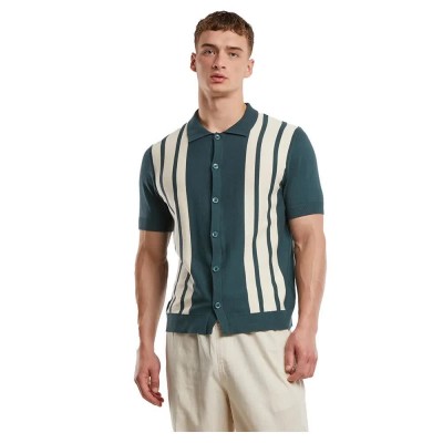 риза,с,къс,ръкав,дамски,ризи,мъжки,ризи,urban,classics,knit,retro,short,sleeve,shirt,green,(bottle,green,white,sand)