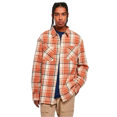 карирана,риза,мъжки,ризи,urban,classics,long,oversized,checked,leaves,long,sleeve,shirt,orange,(soft,seagrass,red)