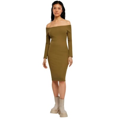 рокля,дамски,поли,и,рокли,urban,classics,off,shoulder,rib,long,sleeve,dress,tini,olive,(brown)