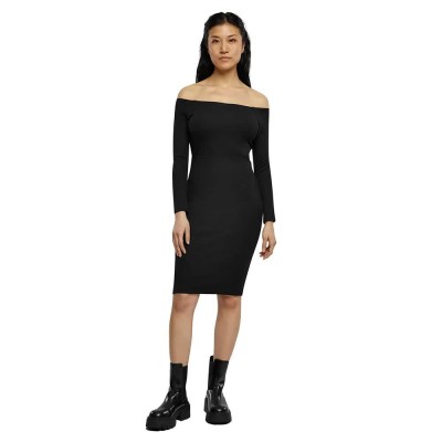 рокля,дамски,поли,и,рокли,urban,classics,off,shoulder,rib,long,sleeve,dress,black,(black)