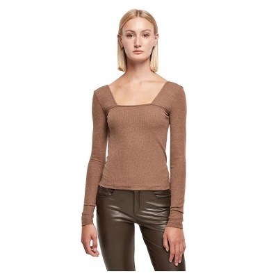 тениска,дамски,тениски,urban,classics,rib,squared,neckline,long,sleeve,t,shirt,brown,(dark,khaki)
