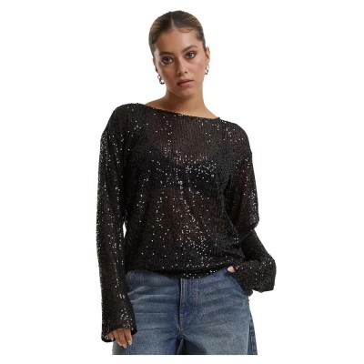 тениска,дамски,тениски,urban,classics,sequins,long,sleeve,t,shirt,brown