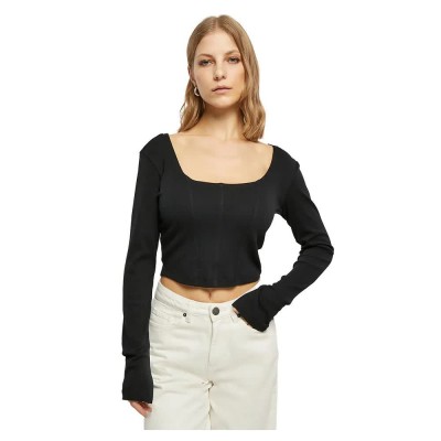 тениска,дамски,тениски,urban,classics,short,rib,corsage,long,sleeve,t,shirt,black,(black)