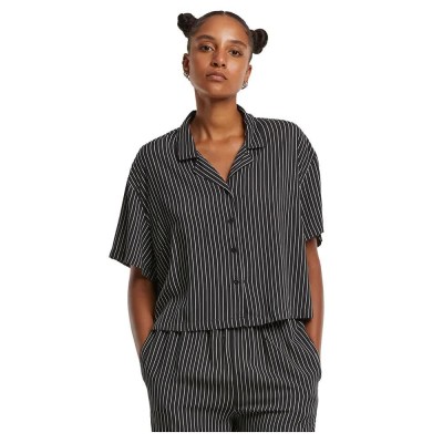 риза,с,къс,ръкав,дамски,блузи,дамски,ризи,urban,classics,viscose,resort,short,sleeve,shirt,black,(black,white)