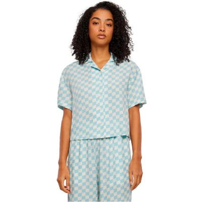 карирана,риза,дамски,блузи,дамски,ризи,urban,classics,viscose,resort,short,sleeve,shirt,ocean,blue,check,(blue)