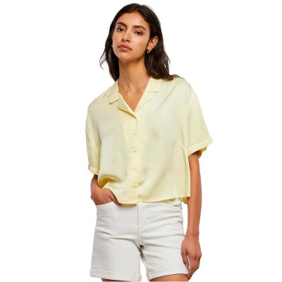 риза,с,къс,ръкав,дамски,блузи,дамски,ризи,urban,classics,viscose,satin,resort,short,sleeve,shirt,yellow,(soft,yellow)