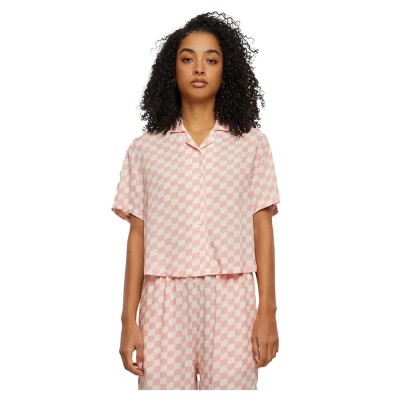 карирана,риза,дамски,блузи,дамски,ризи,urban,classics,viscose,resort,short,sleeve,shirt,lemonade,pink,check,(pink)