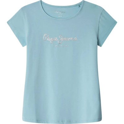 тениска,детски,тениски,pepe,jeans,hana,glitter,n,short,sleeve,t,shirt,blue,(pale,blue)