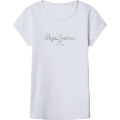тениска,детски,тениски,pepe,jeans,hana,glitter,n,short,sleeve,t,shirt,white