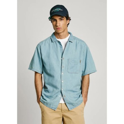 риза,с,къс,ръкав,мъжки,ризи,pepe,jeans,mace,tint,short,sleeve,shirt,denim,6oz,blue,lightweight,denim,(blue)