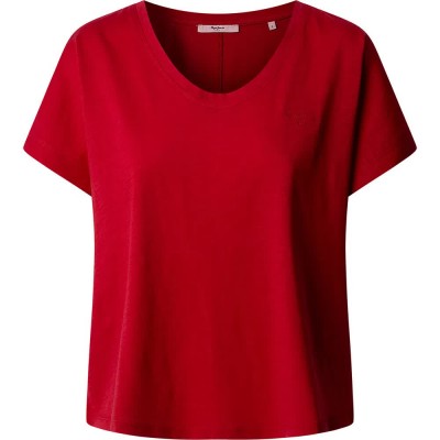 тениска,дамски,тениски,pepe,jeans,malena,short,sleeve,v,neck,t,shirt,red,(red)