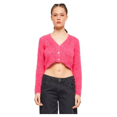 жилетка,дамски,пуловери,дамски,плетени,дрехи,urban,classics,cropped,feather,cardigan,pink