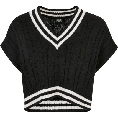 блуза,дамски,пуловери,дамски,плетени,дрехи,urban,classics,cropped,knit,college,v,neck,sweater,black,(black)