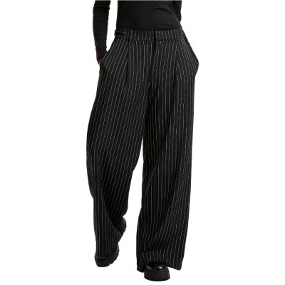 панталони,дамски,панталони,urban,classics,pinstripe,wide,leg,pants,dark,grey,white,(black)