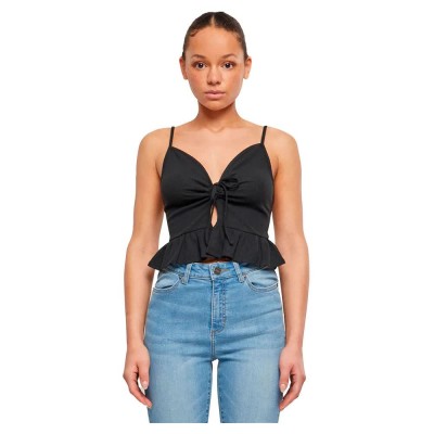 тениска,дамски,тениски,urban,classics,waffle,pique,ruffle,sleeveless,t,shirt,black,(black)