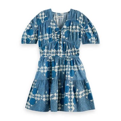 рокля,дамски,поли,и,рокли,scotch,&,soda,179581,short,sleeve,short,dress,heirloom,(blue)