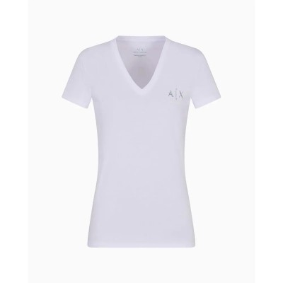 тениска,дамски,тениски,armani,exchange,xw000521,af10359,short,sleeve,v,neck,t,shirt,white