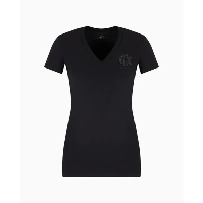 тениска,дамски,тениски,armani,exchange,xw000606,af10355,short,sleeve,v,neck,t,shirt,black