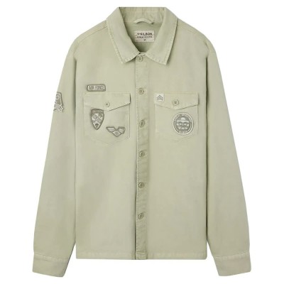 мъжки,якета,silbon,desgastada,parches,overshirt,green