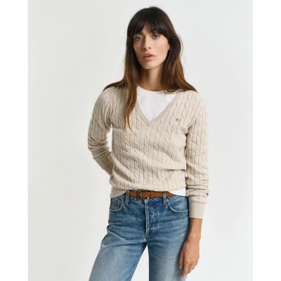блуза,дамски,пуловери,дамски,плетени,дрехи,gant,4800101,v,neck,sweater,seed,melange,(beige)