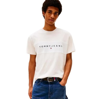 тениска,мъжки,тениски,tommy,jeans,linear,logo,regular,fit,short,sleeve,t,shirt,oat,marl,heather,ecru,(white)