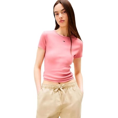 тениска,дамски,тениски,tommy,jeans,slim,essential,ext,short,sleeve,t,shirt,pink,(tahiti,berry)