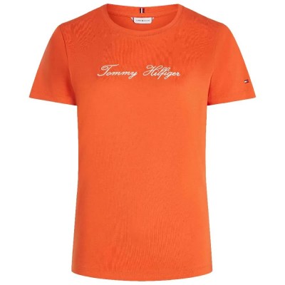 тениска,дамски,тениски,tommy,hilfiger,script,regular,fit,short,sleeve,t,shirt,brilliant,orange,(orange)