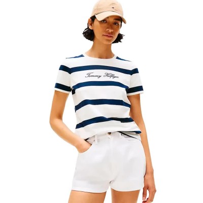 тениска,дамски,тениски,tommy,hilfiger,script,regular,fit,short,sleeve,t,shirt,white