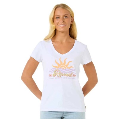 тениска,дамски,тениски,rip,curl,cala,short,sleeve,v,neck,t,shirt,white
