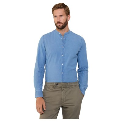 риза,с,дълъг,ръкав,мъжки,ризи,façonnable,mao,indigo,long,sleeve,shirt,blue