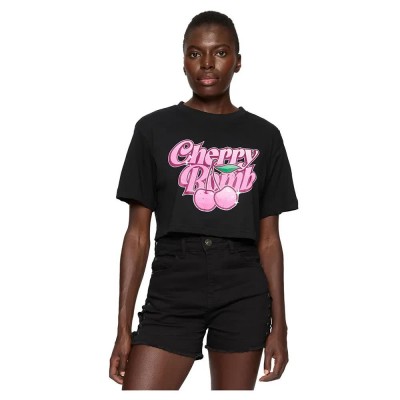 фланелка,с,къс,ръкав,дамски,топове,miss,tee,cherry,bomb,short,oversized,short,sleeve,top,black,(black)