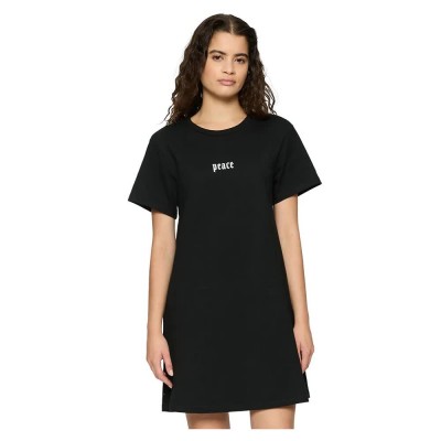 детска,фланелка,с,къс,ръкав,дамски,поли,и,рокли,miss,tee,girls,peace,hand,short,sleeve,short,dress,black,(black)
