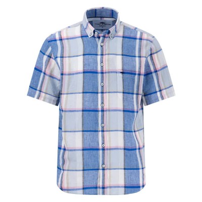 карирана,риза,мъжки,ризи,fynch,hatton,colorful,linen,checks,short,sleeve,shirt,strong,blue,(blue)