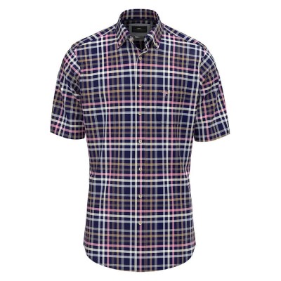 карирана,риза,мъжки,ризи,fynch,hatton,combi,slub,checks,short,sleeve,shirt,blue,(navy)