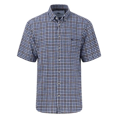 карирана,риза,мъжки,ризи,fynch,hatton,linen,classic,checks,short,sleeve,shirt,navy,(blue)