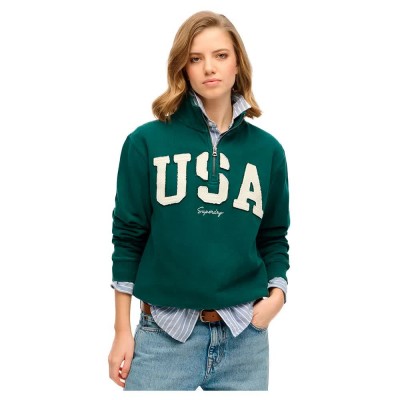 блуза,дамски,блузи,superdry,athletic,essential,applique,half,zip,sweatshirt,green,(dark,pine,green)